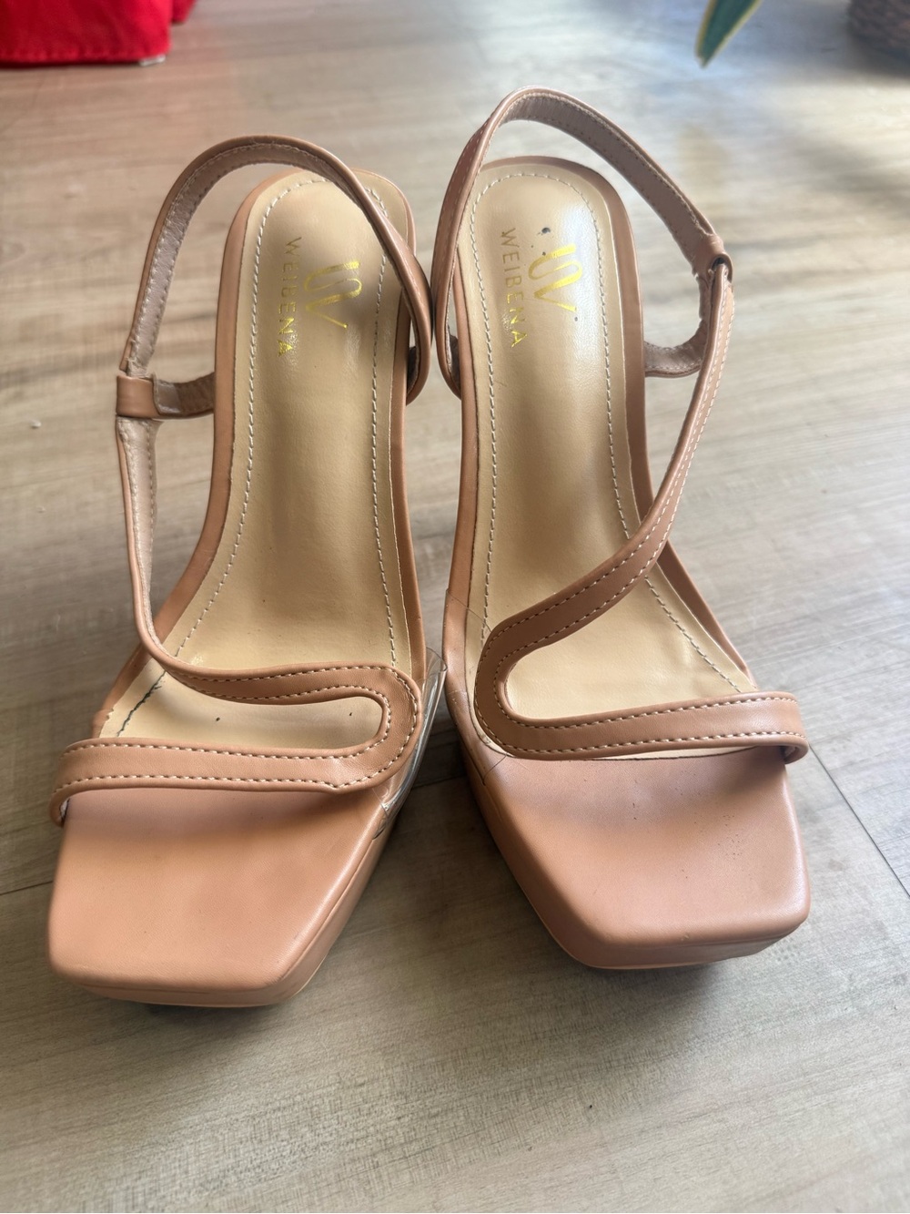 Nude/Tan Square-Toe Strappy Heels